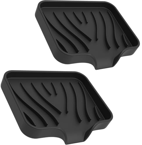 2 Pack Silicone Soap Dish with Drain, Bar Soap Holder for Shower,Bathroom and Kitchen Sink Organizer,Self Draining Waterfall Soap Tray (Black)