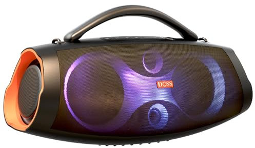 DOSS Extreme Boom Pro D200 240W Peak Outdoor-Lautsprecher, kräftiger Bass, 26 Stunden Spielzeit, Beat-Sync-Lichtshow, Stereo-Kopplung, IPX6 für Camping, Strand, Gartenparty - Orange