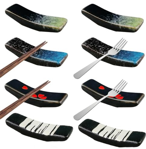 YouXiaor 8 Stücke Keramik Stäbchen Halter,Essstäbchenhalter Japanische Essstäbchenablage Stäbchenhalter Set Stehen Messer Abendessen Löffel Halter Ständer Halterung Essstäbchen-Ablagen (B)