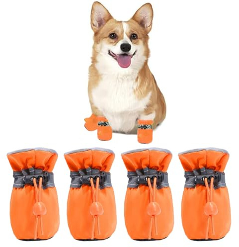 COYUN Lot de 4 bottes pour Cana Paw Protector, chaussettes antidérapantes pour chiens, chaussures pour chien avec sangles réfléchissantes, chaussures pour réglables, chaussures pour protecteurs de