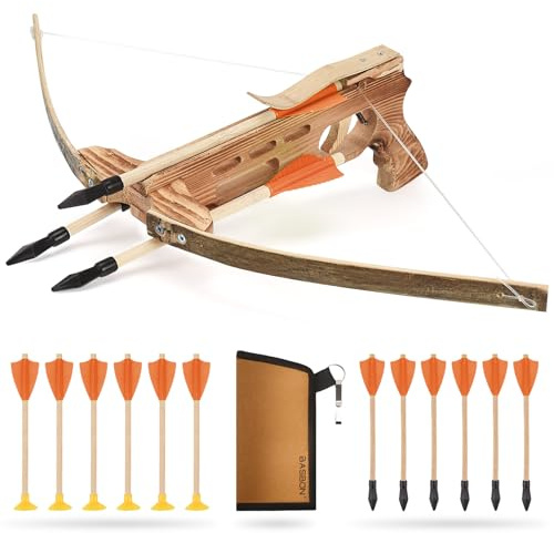 Crossbow Toy Set for Kids with 12 Wooden Arrows and Quiver, Outdoor Archery Play Set for Boys and Girls, Cross Bow Games for Adventure & Backyard Shooting Toy, Red