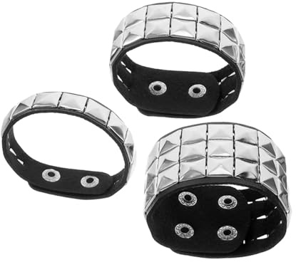 Gatuida 3pezzi Braccialetti Punk in Pelle Pu Con Borchie Vintage Bracciale Retrò Unisex Per Eventi Alla Moda Feste e Serate in Club