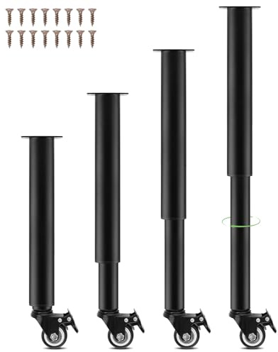 Homtone 4 Stück Höhenverstellbare Möbelfüße Tischbeine mit Rollen 31-45 cm