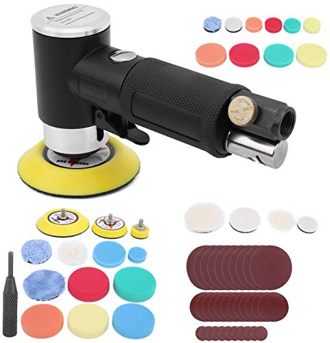 TARSHYRY Buffer Polisher, Polishing Machine Car Polisher Car Set 60Pcs Air Sander Black Eccentric Pneumatic Waxing Polishing Sanding Machine AT-1500H60 (#1)