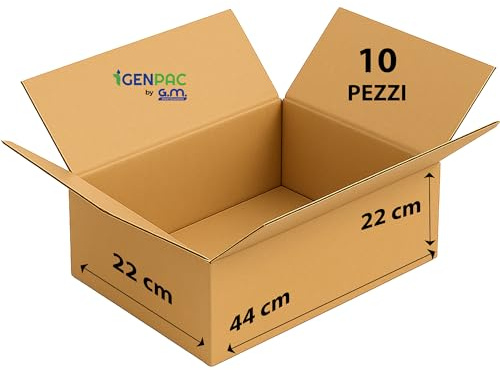 GM 10 Scatole Cartone Avana 44x22x22 h cm - Mono Onda Resistenti per Imballaggio, Spedizioni e E-Commerce - Cartoni Trasloco e Packaging Riciclabile, Vari formati, Ideali per Uffici e Aziende
