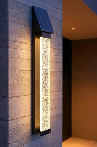 Arnusa Solar Außenwandleuchte Edelstahl mit Acrylglas Luftblasen LED warmweiß, Solar Wandlampe mit Fernbedienung & Dämmerungssensor, moderne Außenbeleuchtung Garten Terrasse Hauswand (100 cm)