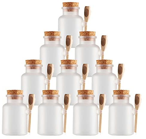 10-pack 300 ml genomskinliga badsalt burkar i plast med trälock och sked – mångsidiga förvaringsbehållare för kosmetika och kök för hemanvändning