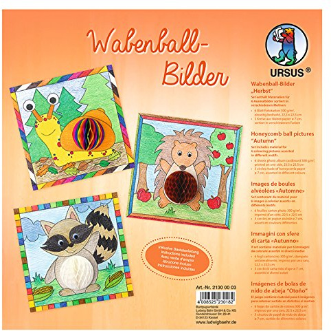 Ursus 21300003 - Wabenball Bilder, Herbst, 300 g/qm, 6 Ausmalbilder, einseitig Bedruckt mit niedlichen Motiven zum Ausmalen, inklusive Bastelanleitung, für Jungen und Mädchen
