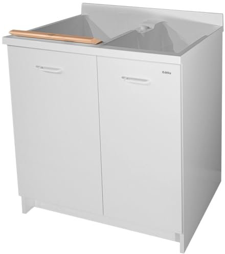 Montegrappa Mobile Lavatoio 80x60x85cm 2 Ante 2 Vasche ASSE in Legno Edilla Bianco con Cesto
