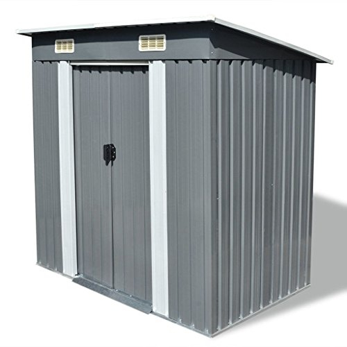 tidyard Ger?tehaus Metall Gartenschuppen mit Schiebetür Ger?teschuppen Gartenhaus aus Verzinkter Stahl 190 x 124 x 181 cm Grau