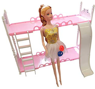 Fat-catz-copy-catz Pink Doll sized Plastic Furniture Bunk Bed with ladder and slide (Doll Not included) Made for Dolls