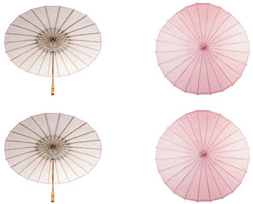 Koyal Wholesale 32 Mauve Paper Parasol Umbrella 4 Pack, Large Paper Umbrella Bulk, Paper Parasol Wedding Umbrellas, Mauve Parasol Umbrella Bridal Party Decor Photo Props, Sun Parasols for Shade