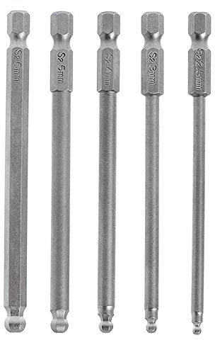 Bestgle 5pcs 100mm Ball End Hexagon Head Long Magnetic Screwdriver Drill Bits Set with 1/4 Inch Hex Shank