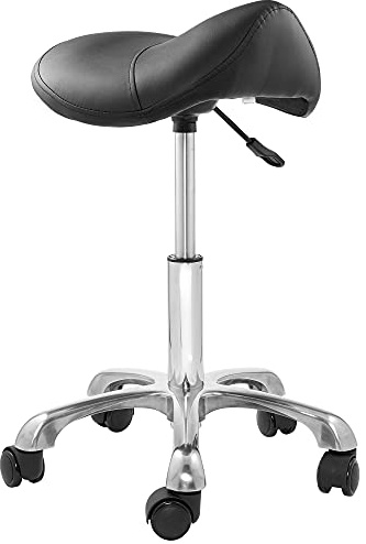 Saloniture Professional Ergonomic Saddle Stool, Black - Adjustable Hydraulic Seat, Rolling Spa Salon, Massage, and Medical Office Chair with Swivel Wheels