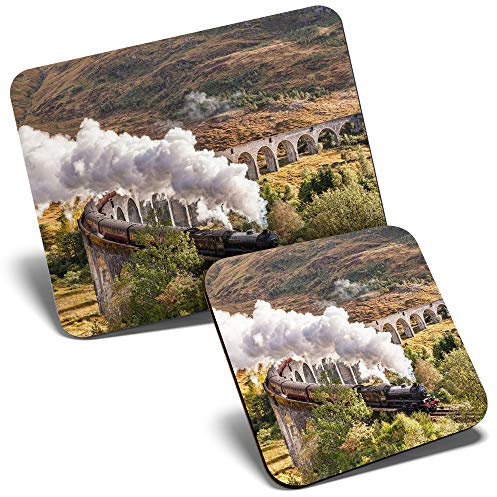 Mouse Mat & Coaster Set - Jacobite Steam Train Glenfinnan Viaduct 23.5 x 19.6 cm & 9 x 9 cm for Computer & Laptop, Office, Gift, Non-slip Base #16235
