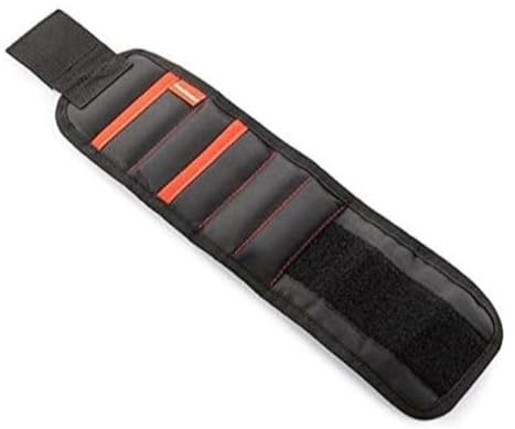 InnovaGoods - Magnetisches Heimwerkerarmband, 15 starke Magnete, Werkzeughalter, Ergonomisch und Atmungsaktiv, Klettverschluss, 2 Taschen, Vielseitig verwendbar, Schwarz/Rot, Talla única
