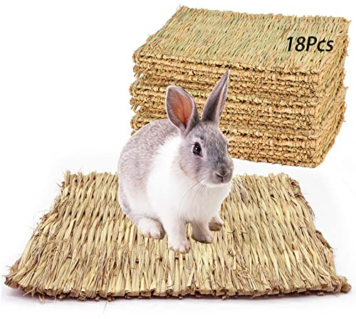Tfwadmx 18 Pack Bunny Grass Mat Rabbit Natural Straw Woven Bed Small Animal Cages Hay Mats Sleeping Nesting Chewing Toys for Guinea Pig Rabbit Chinchilla Squirrel Hamster