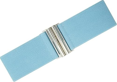 Ro Rox Damen Breiter Elastischer Taillengürtel im Retro Vintage Stil – Stretchgürtel für Kleider, 50er Jahre – Moderne Schnalle, Mehrere Farben - Himmelblau (L)