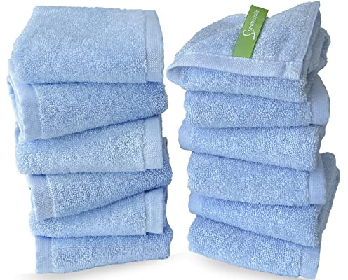 SUMMERMIA Bamboo Washcloths 12 Pack 13 x 13- Bamboo Cotton Wash Cloth-Extra Absorbent, Soft Multipurpose Wash Clothes and Face Towel (Blue)