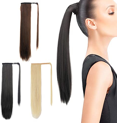 Mulaibdin Extension Cheveux Naturel Marron, Postiche Cheveux Naturel Chignon, Queue de Cheval Extension Droit, Rajout Cheveux Tresses 60cm, Ponytail Cheveux Humain pour Femmes