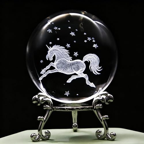 vskikris 3D Laser Einhorn Kristall Kugel Briefbeschwerer mit Ständer - Glas Einhorn Figur Geburtstagsgeschenk