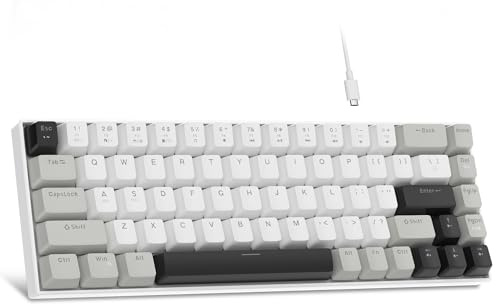 MageGee Tastiera da gioco meccanica portatile al 60%, compatta a 68 tasti, mini tastiera da ufficio cablata con interruttore rosso, per Windows, laptop, PC, Mac, colore: bianco/grigio