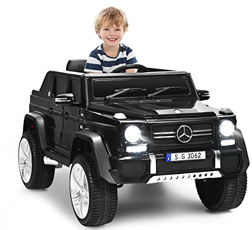 COSTWAY Kinder Elektroauto, Mercedes-Benz Maybach, 12V Elektrisches Kinderauto mit Musik, Hupe und LED-Leuchten, Elektro Auto 2,5-5,5km/h, inkl. 2,4G-Fernbedienung, für Kinder ab 3 Jahre (Schwarz)