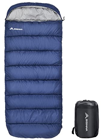 BISINNA XXL-Schlafsack (230 x 100 cm) für große und große Erwachsene, 3–4 Jahreszeiten, Übergröße, warm und bequem, wasserdicht, leicht, ideal für Camping, Rucksackreisen, Wandern, drinnen und draußen