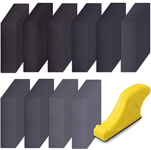 SIQUK 200 Stück Schleifblöcke und -papier Körnung 120/180/240/320/400/800/1000/1200/2000/3000