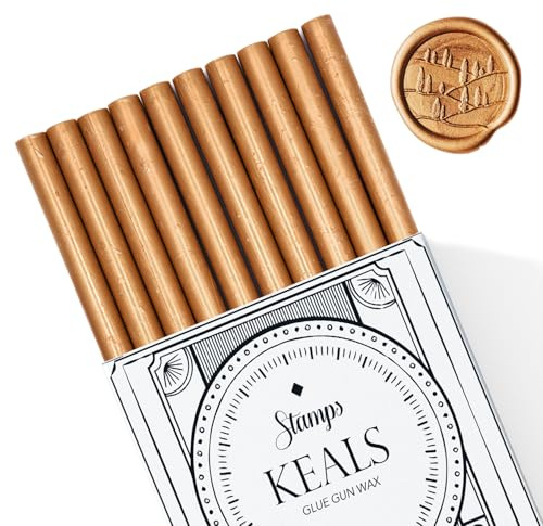 KEALS Packung mit 10 Wachsstangen für Siegelstempel, zum Versiegeln mit Klebepistole, Vintagewachs für Hochzeitseinladungen, Karten, Briefe und Verpackungen, Altgold
