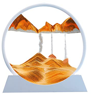 Jilskl Dynamisch 3D Sandbilder zum Drehen, Sandbilder zum Drehen Tischdeko, Bewegliches Sandkunstbild, Fließende Sandmalerei runder Glas Rahmen für Home Office Desktop Decor Geschenke(Gelb 7)