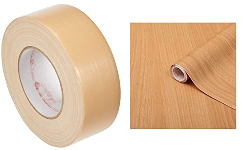 BONUS Eurotech 1BC12.45.0050/050A# Premium Duct Tape, Länge 50 m x Breite 50 mm x Dicke 0,25 mm, Creme & d-c-fix Selbstklebende Designfolie Dekofolie Möbelfolie Hölzer Rotbuche 45 x 200 cm