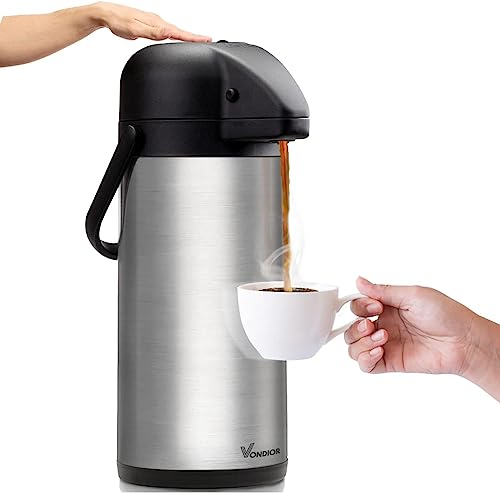 Vondior Carafe à café thermique 3 L, cafetière à pompe isolée en acier inoxydable, théière sous vide pour eau chaude/froide, boissons au chocolat de fête