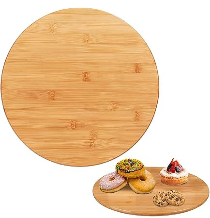 Relaxdays Plato Giratorio Redondo de Madera, Tartas, Bandeja Aperitivos, Soporte Especias, Bambú, Ø 40cm, Marrón, 3,5 x 40 x 40 cm