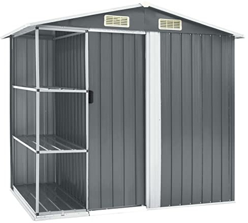 Camerina Gartenhaus mit Regal Grau 205x130x183 cm Eisen GeräTeschuppen Klein Gartenlaube Kekta GeräTeschuppen GartenhüTte GeräTeschuppen