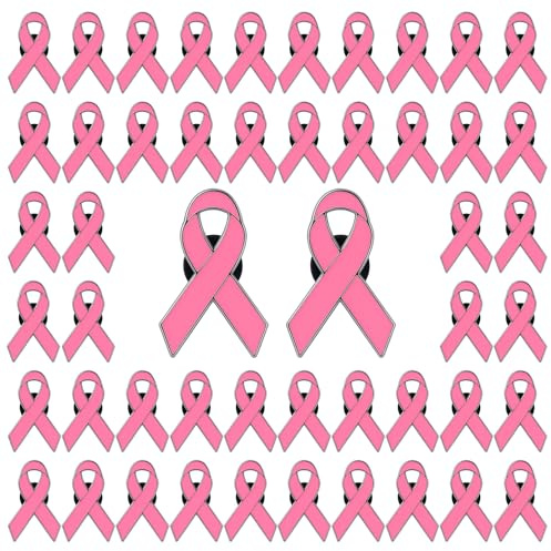 WANDIC 50 PCS Pin's Octobre Rose, Broche Octobre Ruban Rose de Sensibilisation au Cancer du Sein Épingles avec Bouchons en Silicone pour L'Événement Caritatif de Santé de la Femme​
