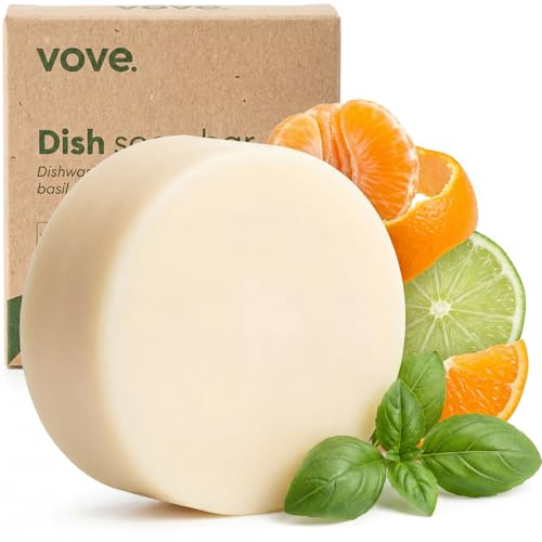 Vove Solid Washing Up Soap Bar, Coastal Citrus Mint, Plant-Based, 1 Bar | Mandarin, spearmint, cypress and bergamot oils, coconut cleanser, plastic-free kitchen cleaner, FSC certified