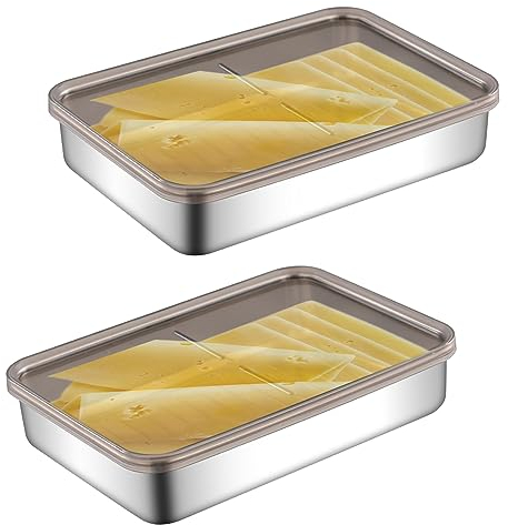 2 Stück Aufschnittbox Fresh,Frischhaltedosen mit Deckel,Kühlschrank Organizer,Aufschnittboxen für Kühlschrank Stapelbar,Wiederverwendbar Vorratsdosen von Wurst und Fleischwaren(19.5*14*4cm)