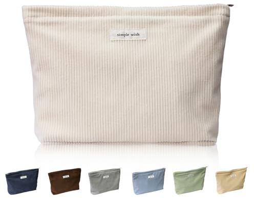 Wudygirl Travel Makeup Bag Large Capacity Cosmetic Bag for Women Corduroy Toiletry Pouch Handbags Zipper Purses Travel Essentials (Beige)