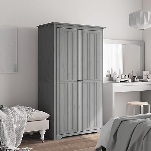 Homgoday Kleiderschrank mit viel Stauraum Garderobeschrank Lagerschrank Schlafzimmerschrank Dielenschrank für Schlafzimmer Wohnzimmer Flur BODO Grau 101x52x176,5 cm Massivholz Kiefer