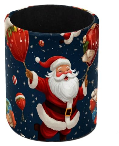 Happy Santa Claus Balloon Standing Pencil Case, Cute Round Pen Holder Pouch Pencil Bag Makeup Brush Boxes for School Students Office Women Teens Girls Boys