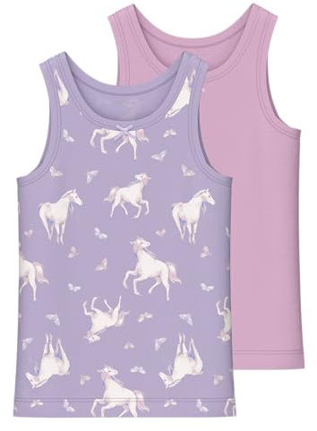 Name IT Mädchen Nmftank Top 2p Pastel Lilac Horse Noos Unterhemd (2er Pack)