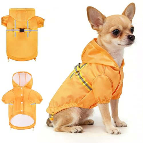 BEAUTYZOO Hunde-Regenmäntel für sehr kleine Hunde, wasserdicht, Hunde-Regenjacke mit integriertem Geschirr, reflektierende Hunde-Regenweste mit Kapuze und Leinenring für Rüden und Hündinnen, Welpen
