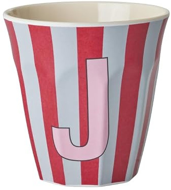 Rice Melamin Becher medium gestreift mit Buchstaben, Modell fr Junge Blau-Grntne, Gr