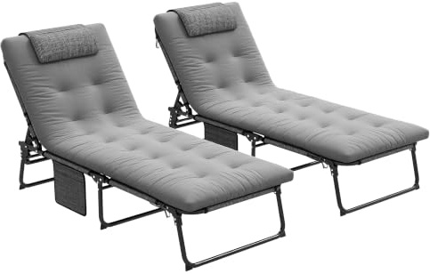 Outsunny 2er-Set Sonnenliegen mit 4-Fach Verstellbarer Rückenlehne - Kopfstütze und superbequeme, Dicke Matratze - Textilen- und Stahlgewebe, grau