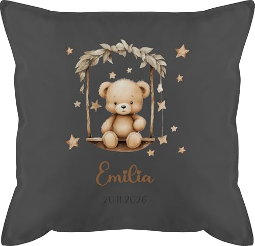Kissen 50x50 - Süßer Bär Bären Geschenk mit Name - 50 x 50 cm - Grau - personalisierte Kinder und Bear Teddy füllung Kind personalisiertes bärenmotiv bärchen teddybär Geschenke