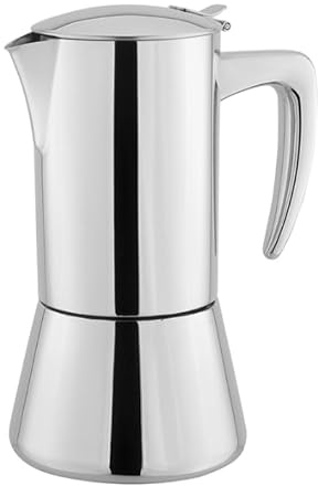 VIA CREMA Moka Stovetop Espresso Maker, Stainless Steel, for Induction Cooktops, 3-4 Cups, 8.5 Oz