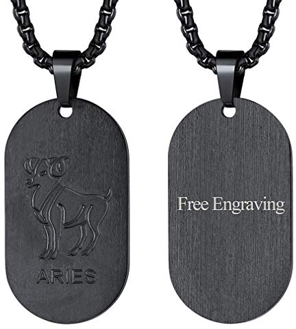 FaithHeart Sternzeichen Halskette für Herren Jungen, Schwarz Kette mit Sternbild Anhänger, Punk Dog Tag Anhänger für Geburtstag Weihnachten Valentinstag