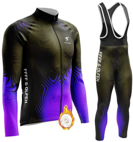 Herren Radtrikot Set Fahrradbekleidung Set, Langarm Fahrradtrikot Fleece Rennrad Trikot Herren Fahrradbekleidung Winddicht Atmungsaktiv mit 9D Sitzpolster (T6,4XL)