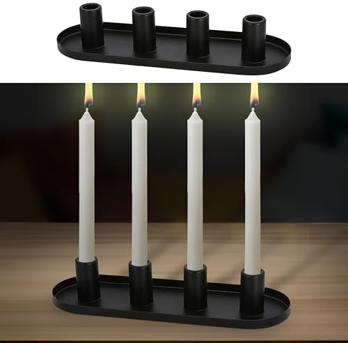 Stabkerzenhalter schwarz | 34,5x11,5x6,5cm Metall oval | Kerzentablett für 4 Kerzen Kerzenständer Stabkerzen (1 x Stabkerzenhalter schwarz)